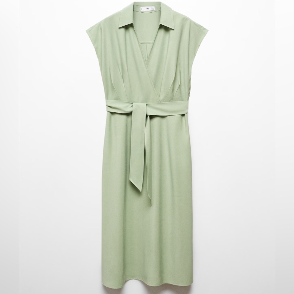 New Mango Belt Midi Sleeveless Wrap Dress in Mint Green Sz 2 NWT
